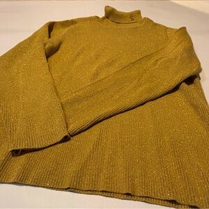 Lauren Ralph Lauren Womens 2XL Metallic Gold Ribbed Knit Turtleneck Sweater